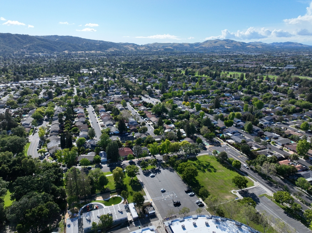 An aerial shot of the city of Pleasanton in California